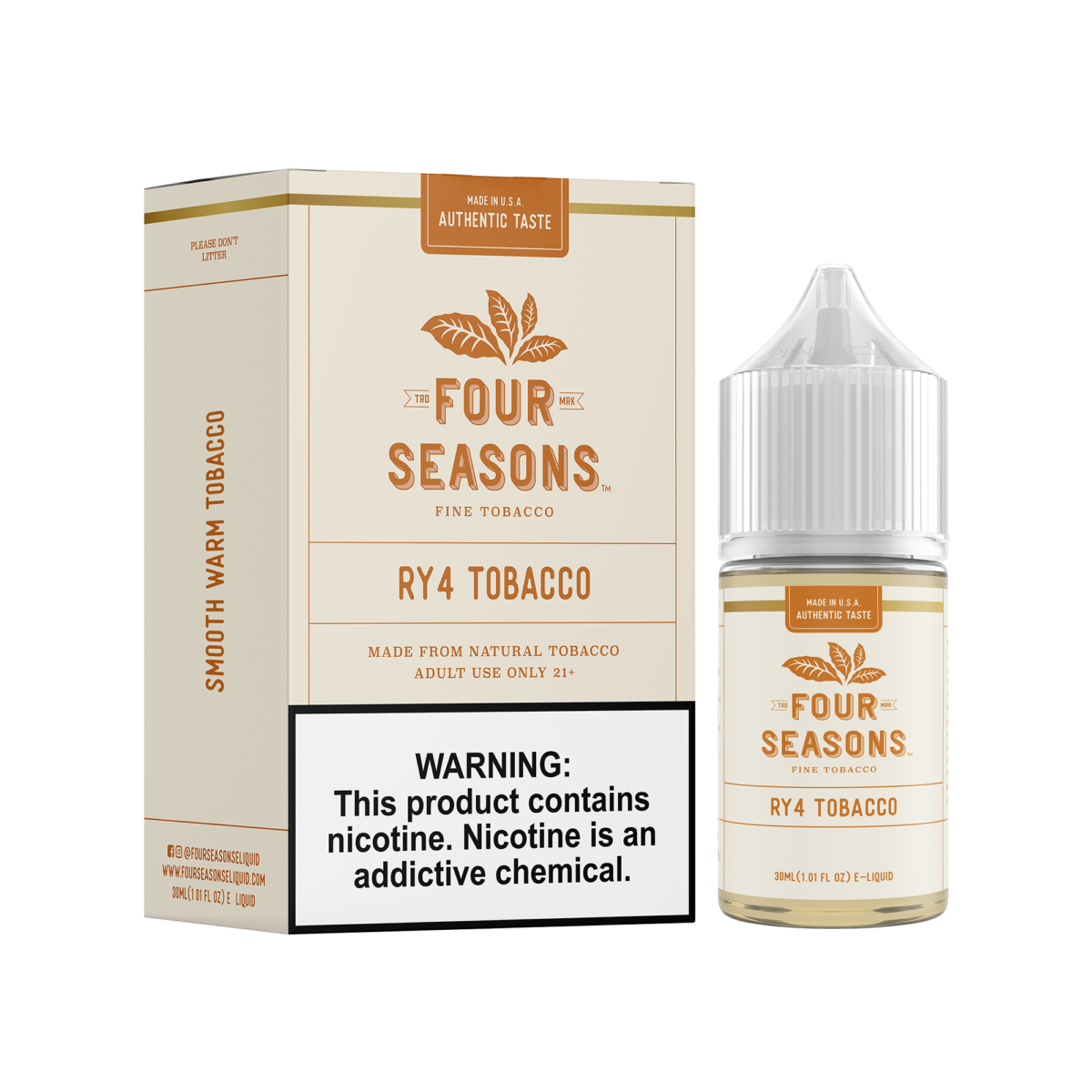 RY4 Tobacco by Four Seasons Free Base Series 30ML with Packaging