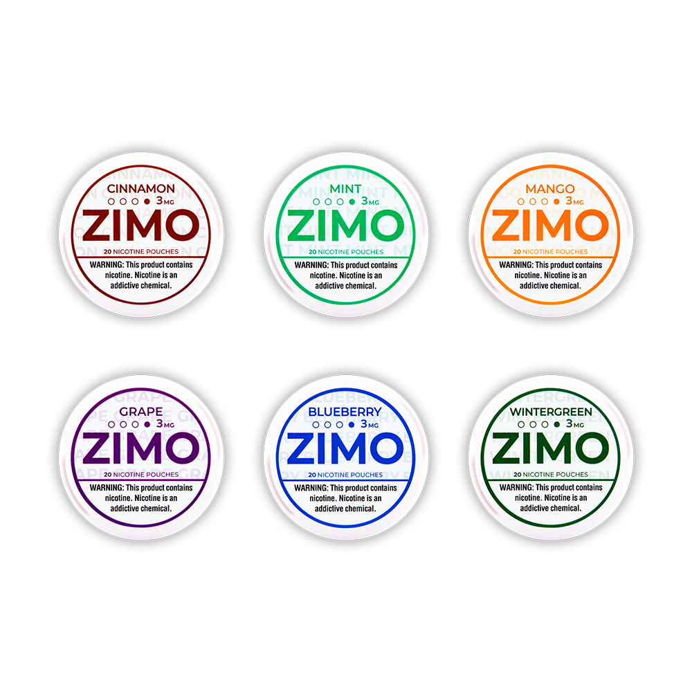 Zimo Nicotine Pouch 3-8mg x20 Pouch (5 Pack) Group Photo