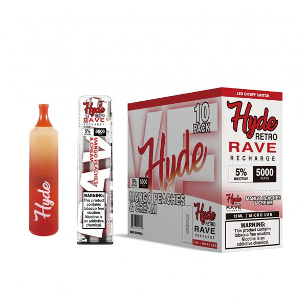 Hyde Retro RAVE Disposable | 5000 Puffs | 12mL Mango Peaches & Cream with Packaging