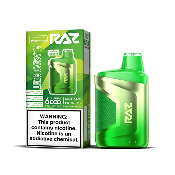 RAZ CA6000 6000 Puffs 10mL 50mg Disposable Alaskan Mint with packaging