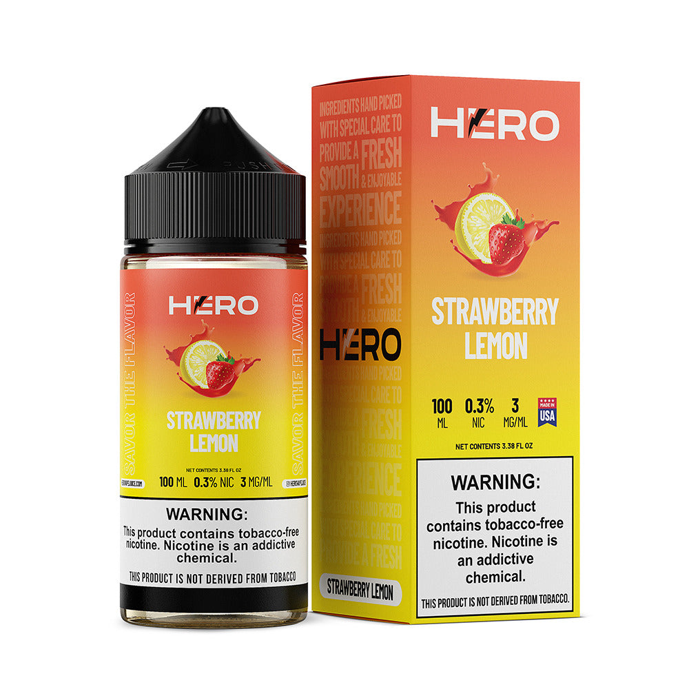 Strawberry Lemon by Hero E-Liquid 100mL (Freebase) with packaging