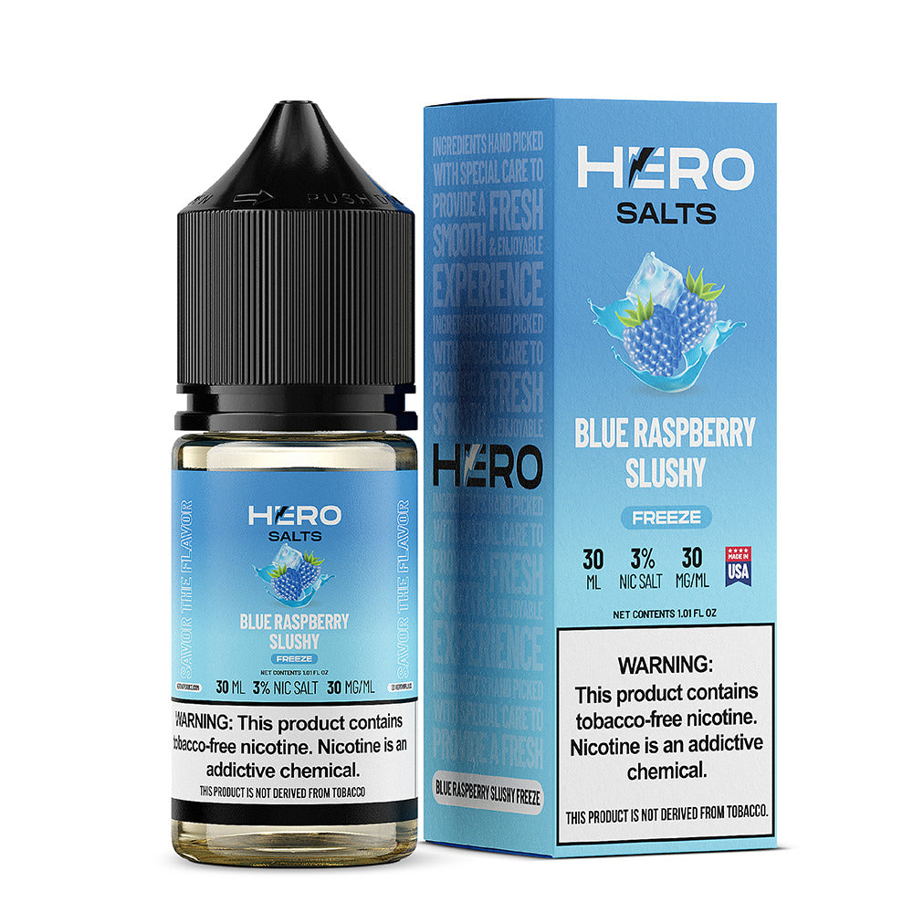 Blue Raspberry Slushy Freeze by Hero E-Liquid 30mL (Salts) with packaging