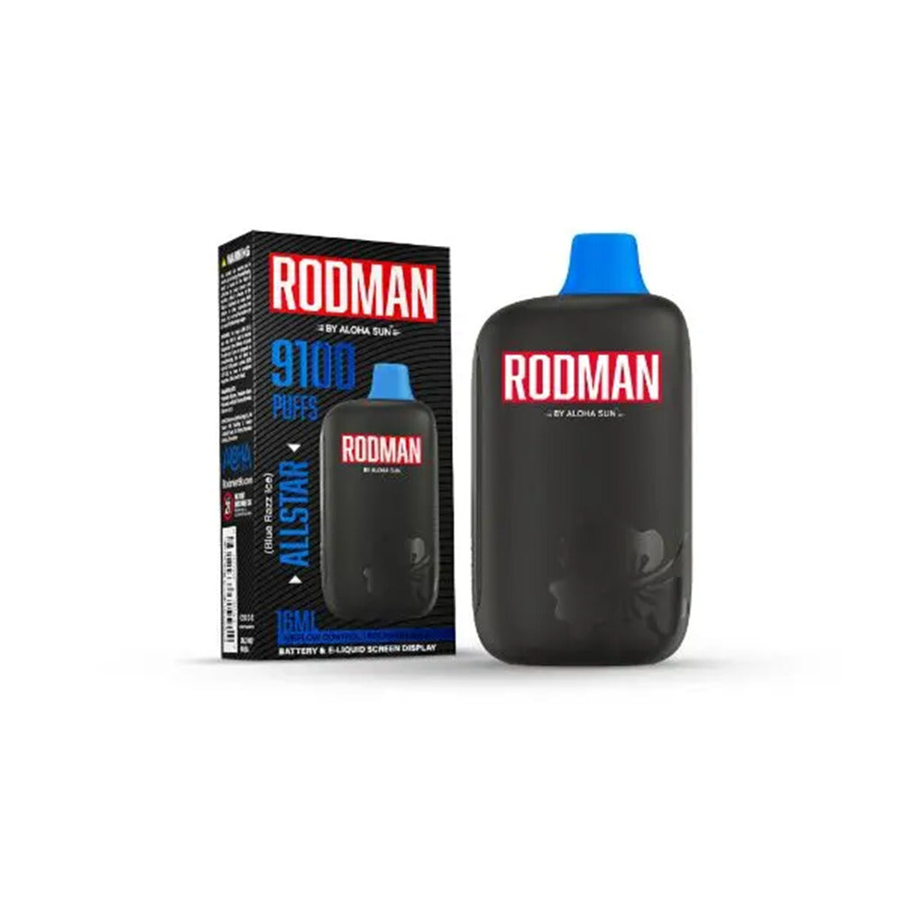 Aloha Sun Rodman 9100 Puffs 16mL 50mg Disposable Allstar (Blue Razz Ice) with packaging