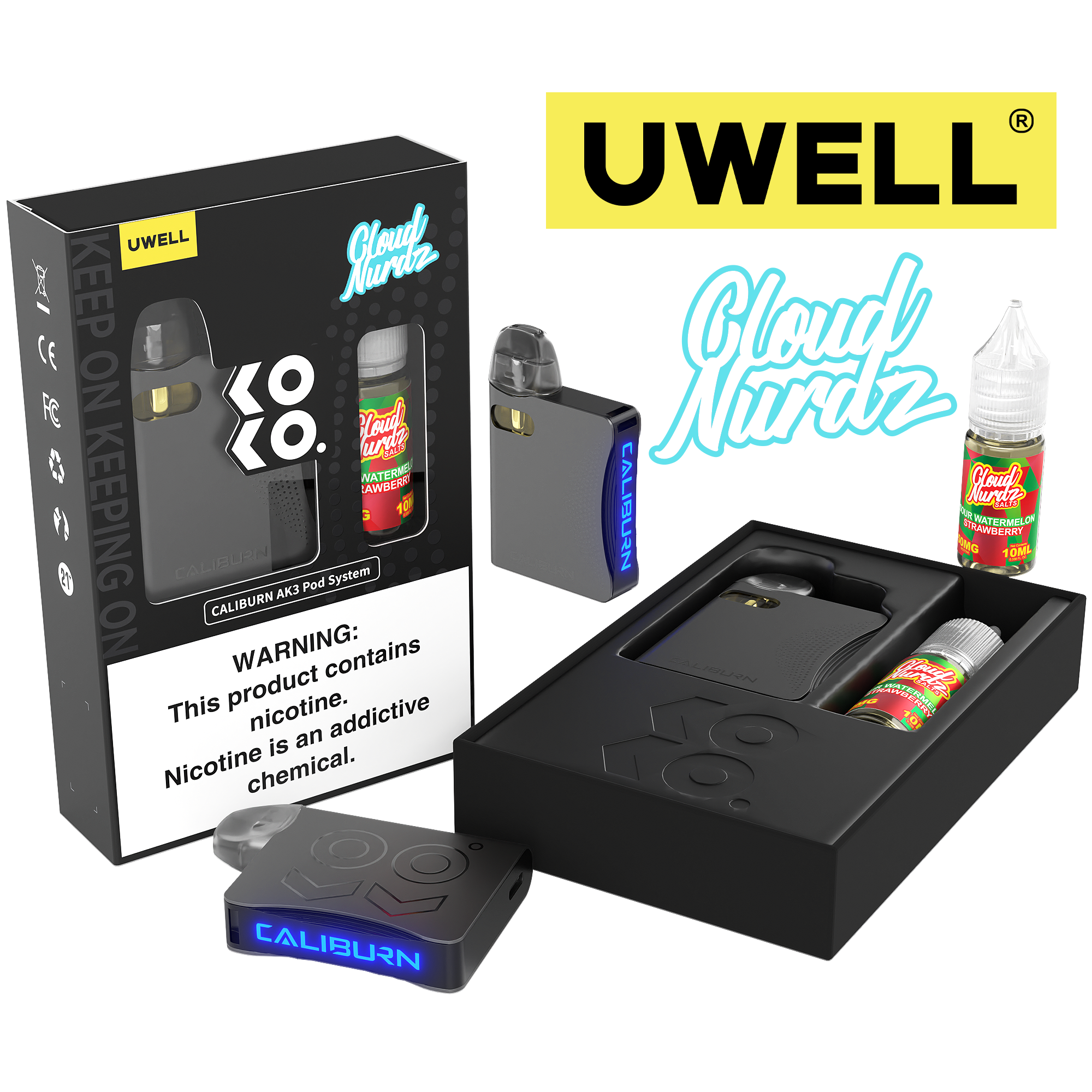 Uwell Caliburn AK3 Kit + A3S 0.8ohm Pods (x2) + Daddy's Vapor 10mL Salts 50mg set