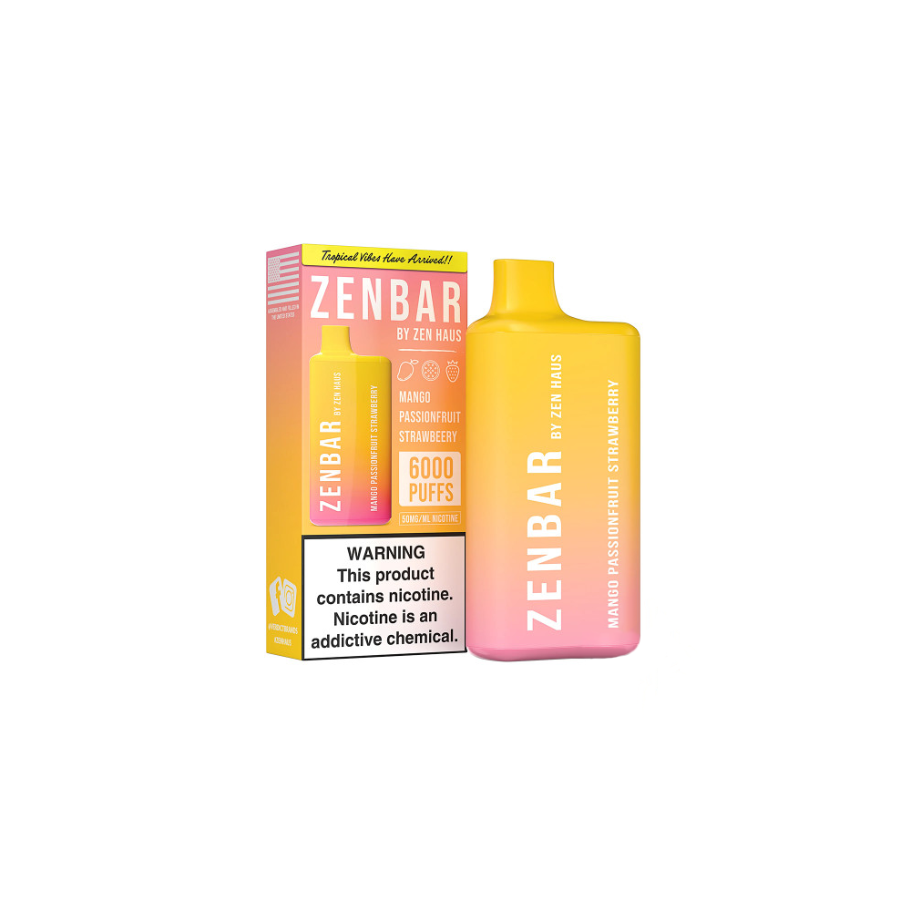 Zen Bar Disposable 6000 Puffs 13mL 50mg Nirvana – Mango | Passionfruit | Strawberry