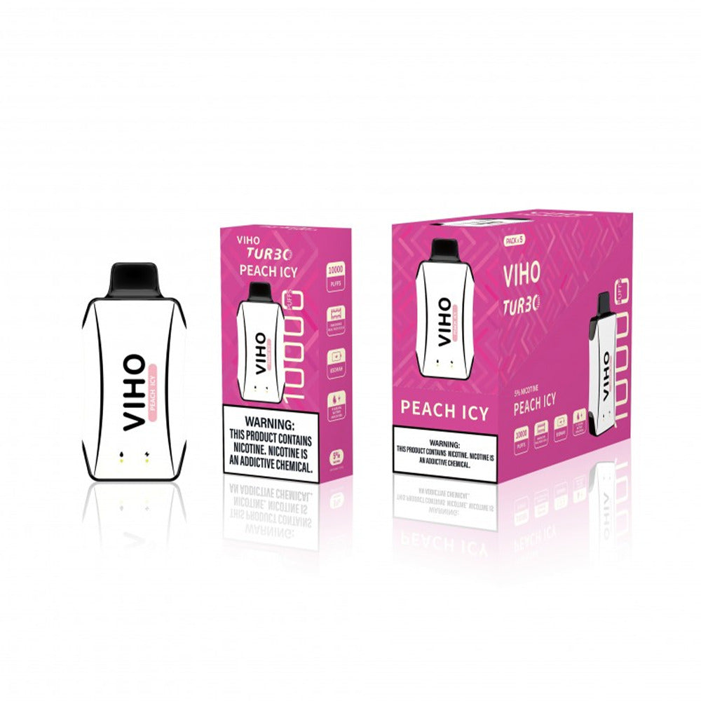 Viho Turbo 10000 Puffs (17mL) 50mg Disposable Peach Icy with packaging