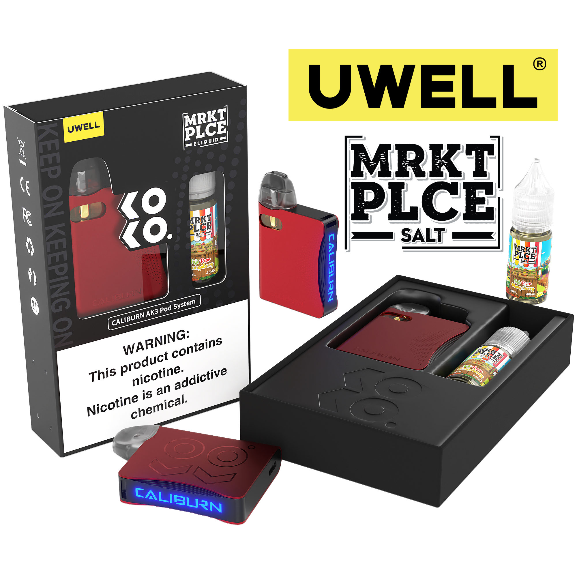 Uwell Caliburn AK3 Kit + A3S 0.8ohm Pods (x2) + Daddy's Vapor 10mL Salts 50mg set