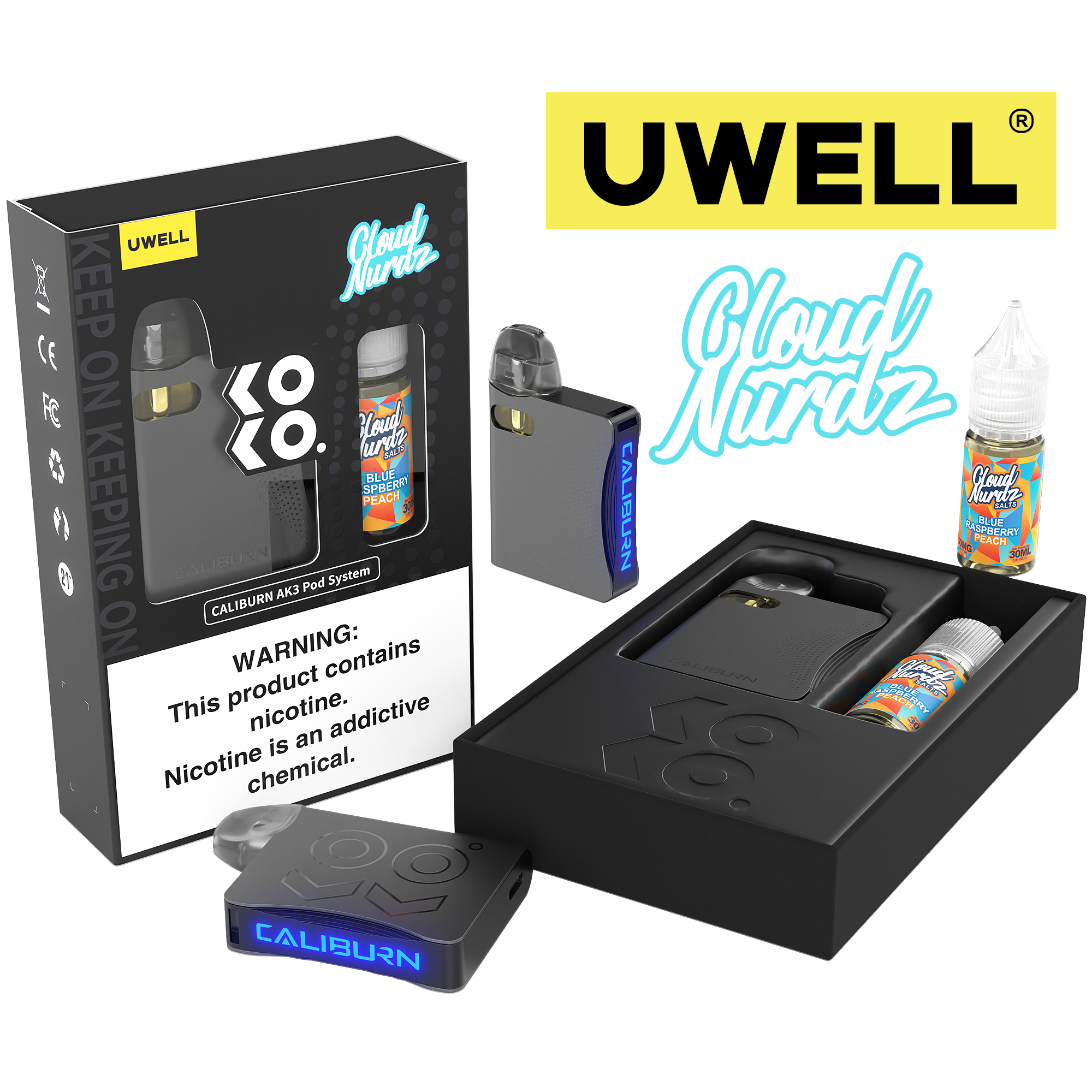 Uwell Caliburn AK3 Kit + A3S 0.8ohm Pods (x2) + Daddy's Vapor 10mL Salts 50mg