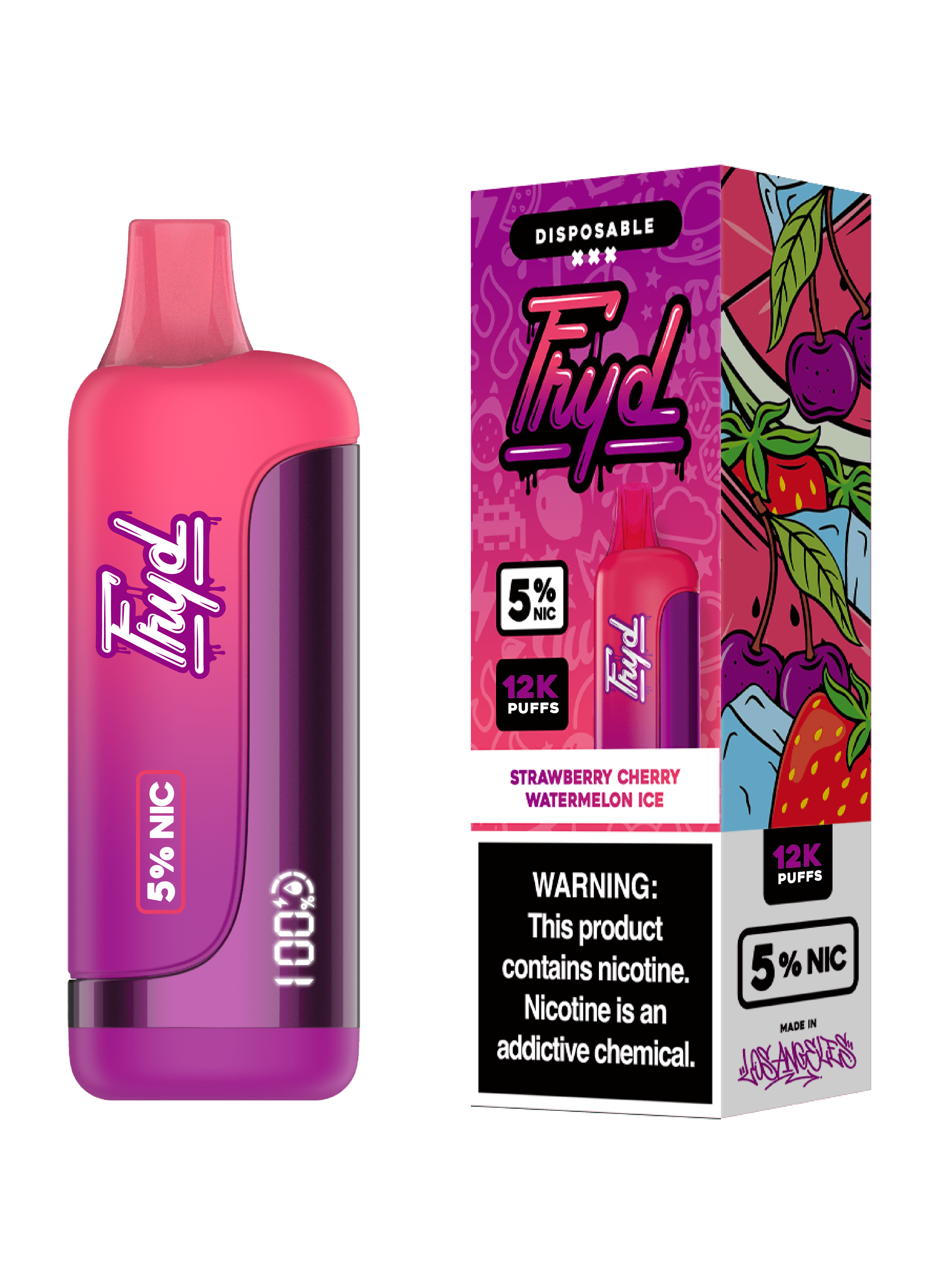 FRYD Disposable 12,0000 Puffs (17mL) 50mg Strawberry Cherry Watermelon Ice