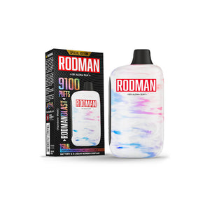 Aloha Sun Rodman 9100 Puffs 16mL 50mg Disposable Rodman Blast Rainbow Blast with packaging