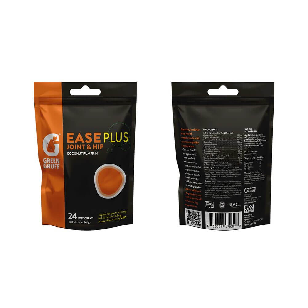 Green Gruff CBD Dog Treats 24ct Pouch Ease Plus Joint & Hip Coconut Pumpkin