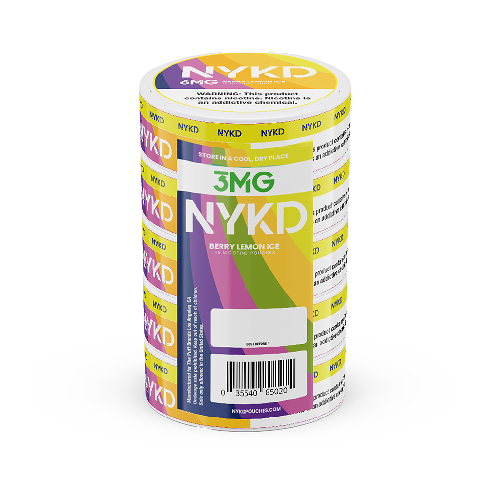 NYKD Nicotine Pouch 3-12mg x20 Pouch (5 Pack) Berry Lemon Ice 3mg