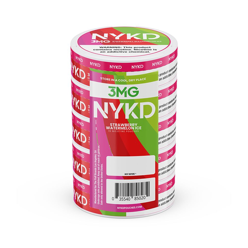 NYKD Nicotine Pouch 3-12mg x20 Pouch (5 Pack) Strawberry Watermelon Ice 3mg