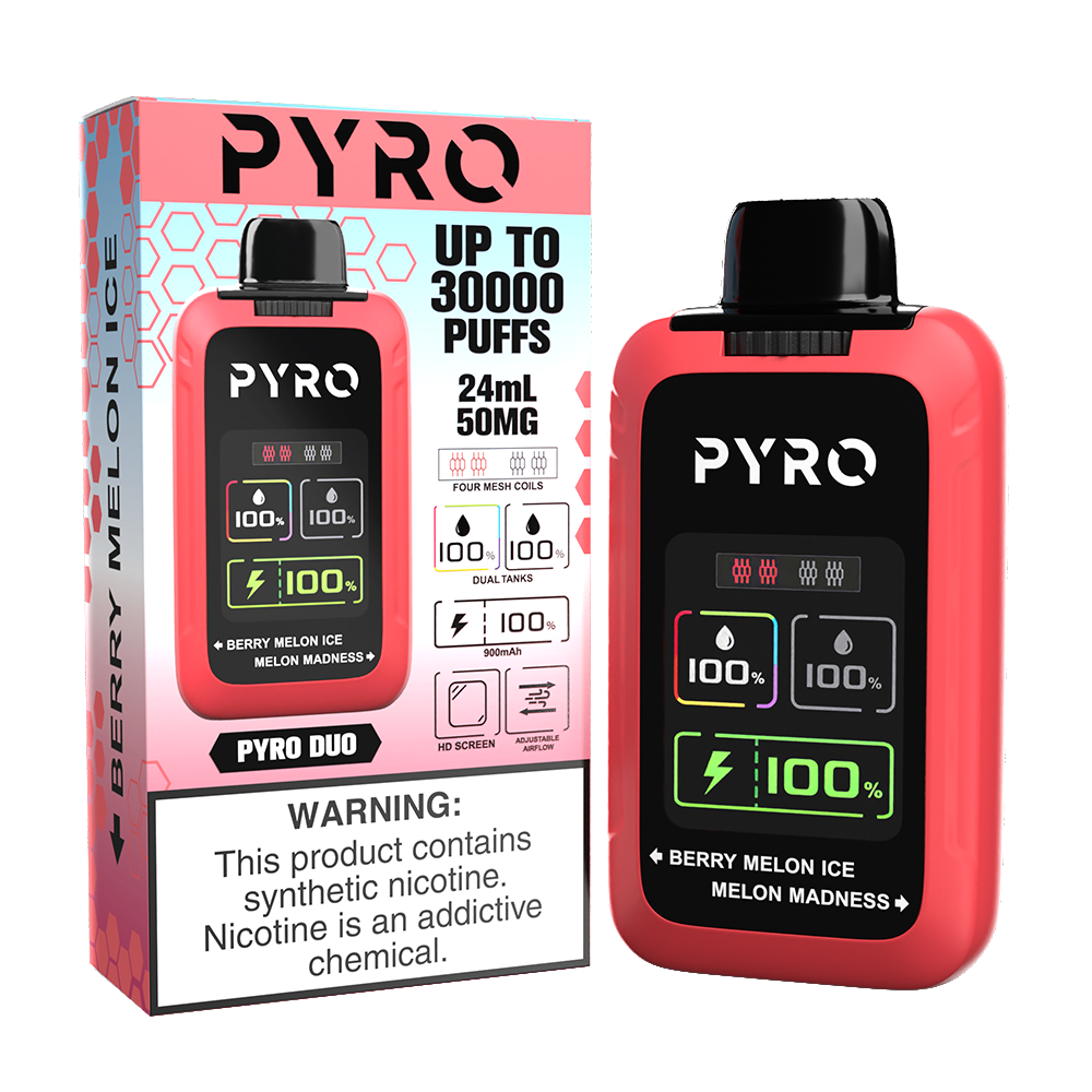 Pyro DUO Disposable Berry Melon Ice/Melon Madness with packaging