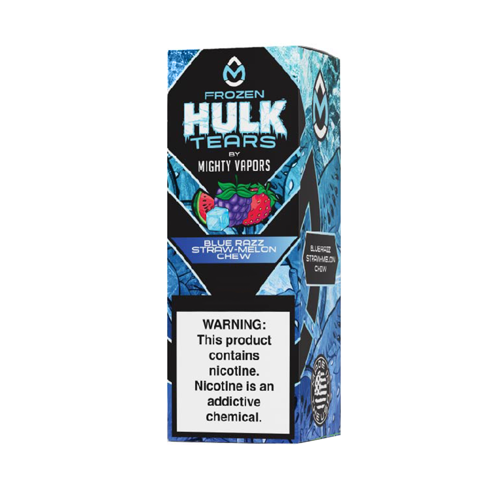 Frozen Blue Razz Straw Melon Chew | Mighty Vapors Hulk Tears Salts | 30mL packaging