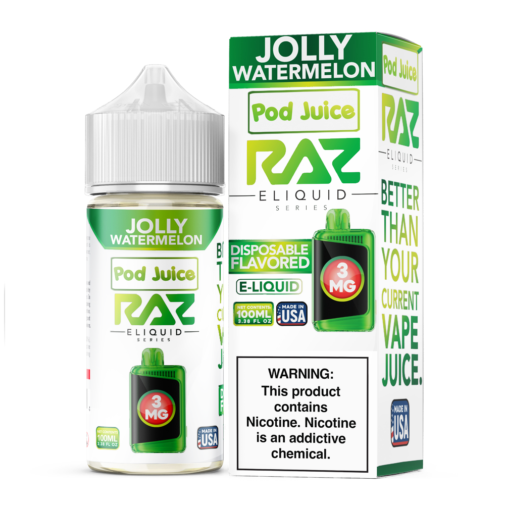 Jolly Watermelon | Pod Juice x RAZ | 100mL 3mg bottle with packaging