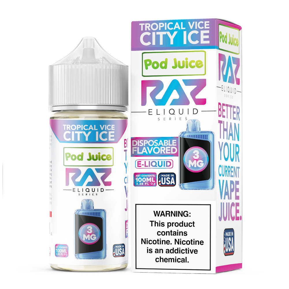 Tropical Vice City Ice by Pod Juice x RAZ 100mL (Freebase) with packaging