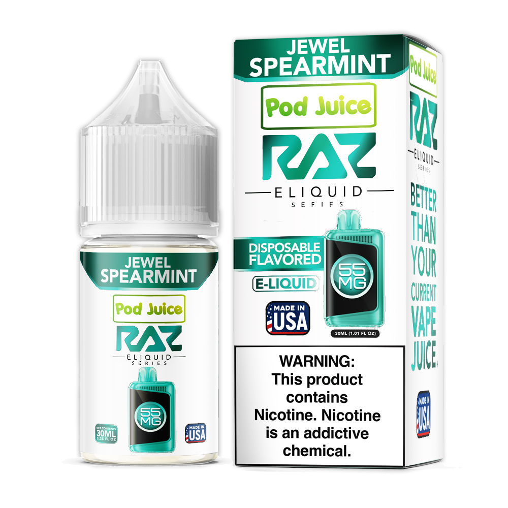 Jewel Spearmint | Pod Juice x RAZ Salts | 30mL 55mg bottle with packaging