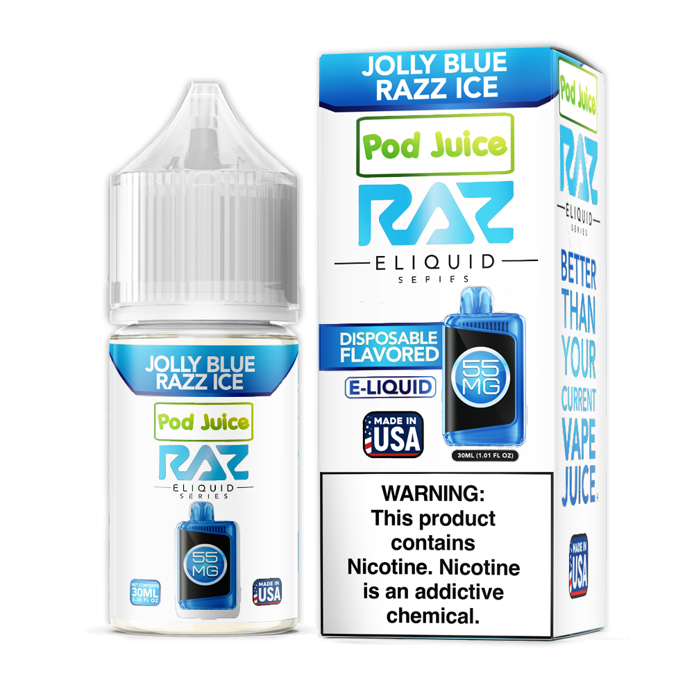 Jolly Blue Razz Ice | Pod Juice x RAZ Salts | 30mL bottle with packaging