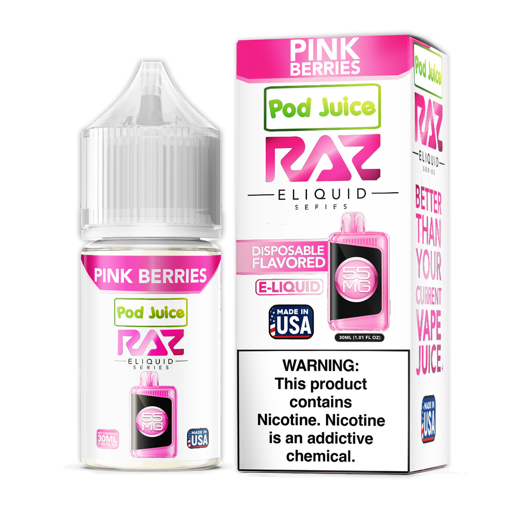 Pink Berries | Pod Juice x RAZ Salts | 30mL 55mg bottle with packaging