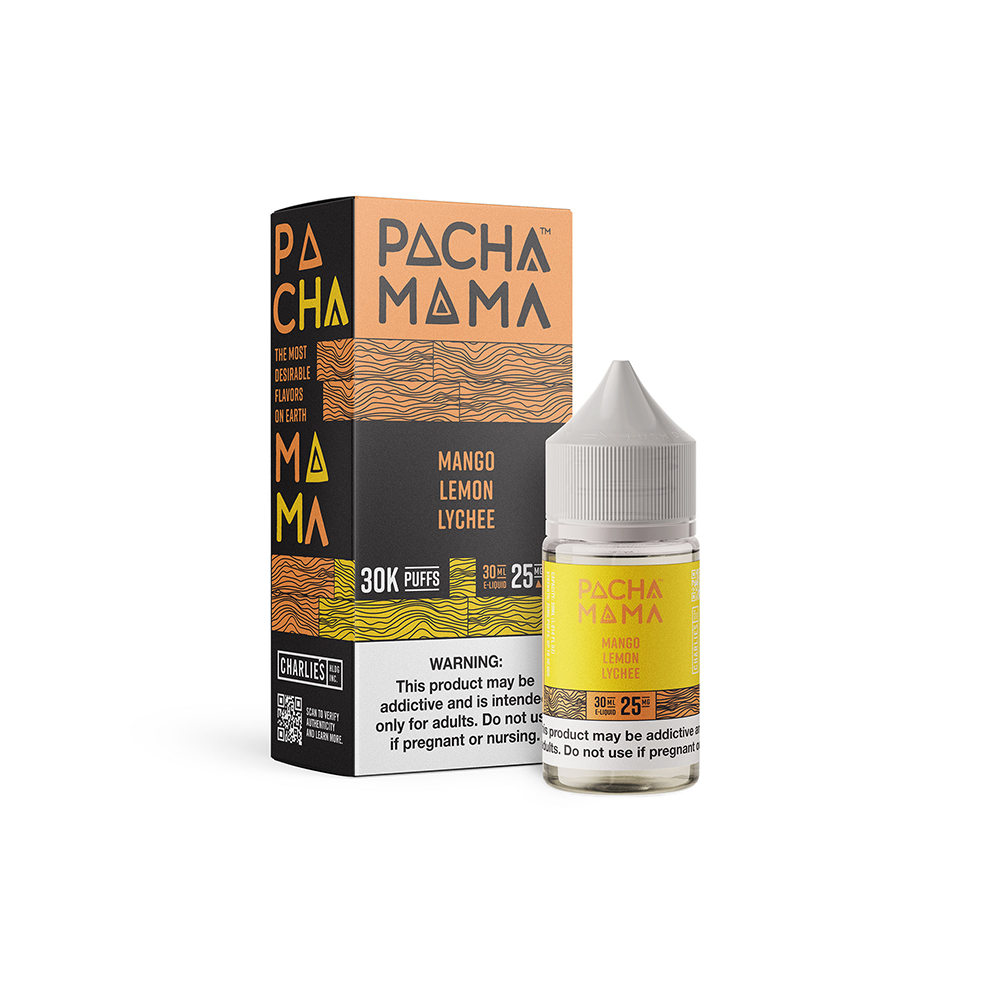 Mango Lemon Lychee | Pachamama Plus Metatine Salts | 30mL 25mg bottle with packaging