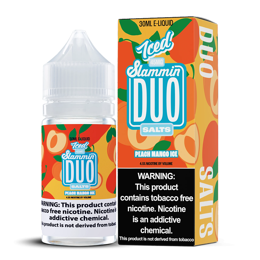 Peach Mango Ice | Slammin Duo Salts | 30mL 45mg bottle with packaging