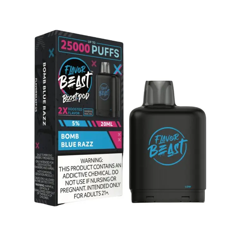 Flavor Beast Level X Boost Disposable Bomb Blue Razz with packaging