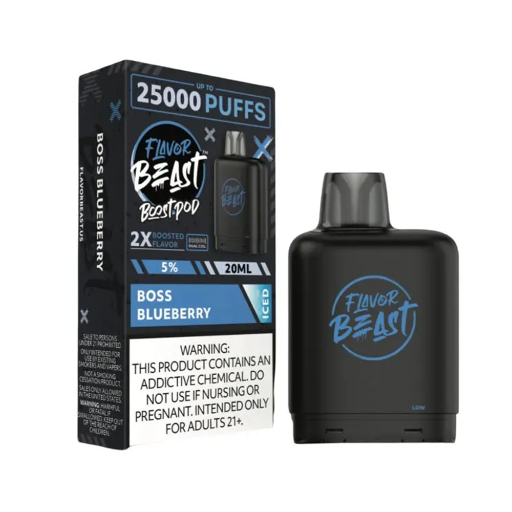 Flavor Beast Level X Boost Disposable Boss Blueberry Iced with packaging