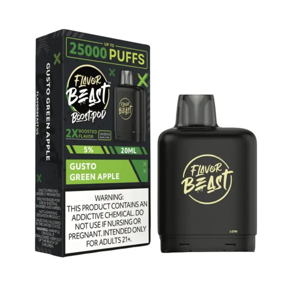 Flavor Beast Level X Boost Disposable Gusto Green Apple with packaging