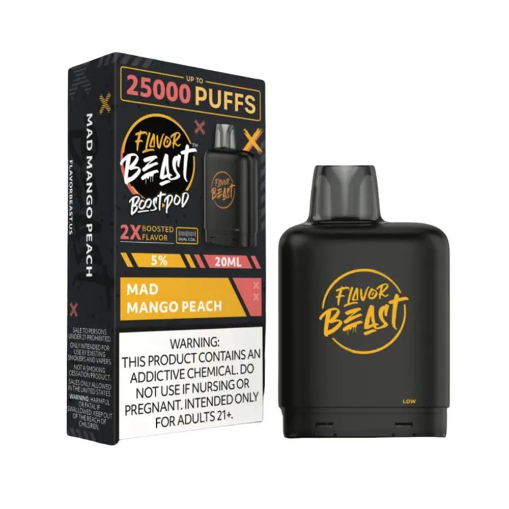 Flavor Beast Level X Boost Disposable Mad Mango Peach with packaging