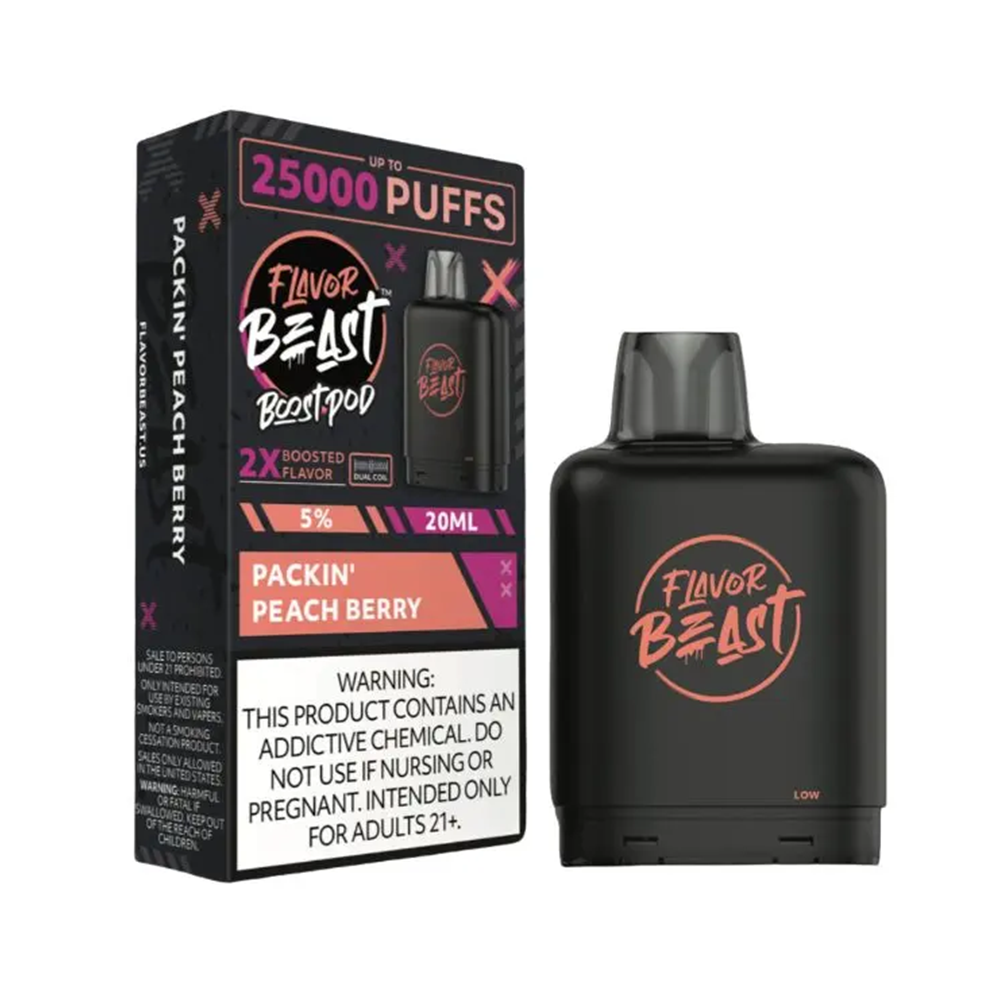 Flavor Beast Level X Boost Disposable Packin' Peach Berry with packaging