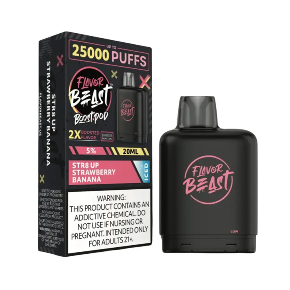 Flavor Beast Level X Boost Disposable Str8 Up Strawberry Banana Iced with packaging