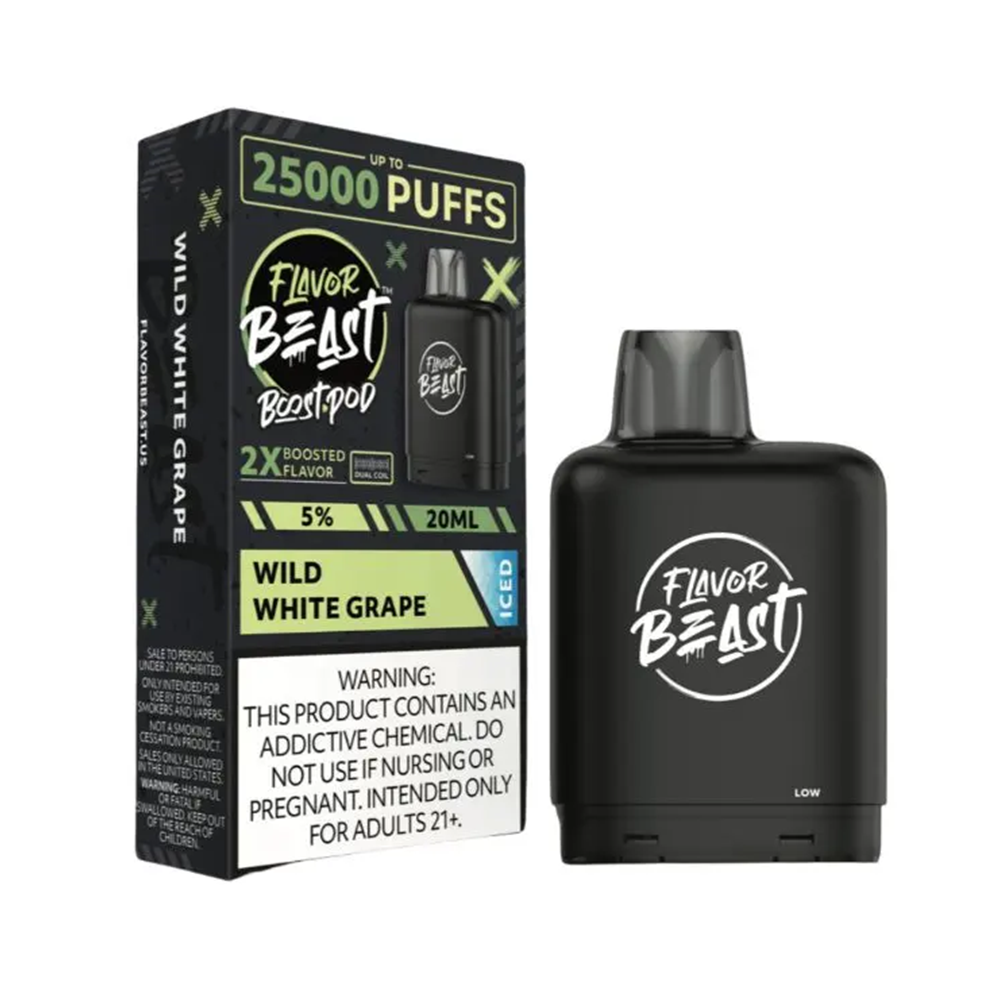 Flavor Beast Level X Boost Disposable Wild White Grape Iced with packaging