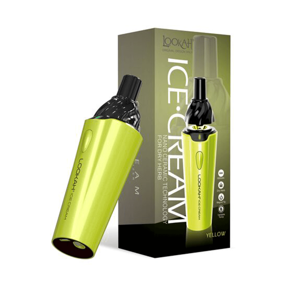 Lookah Icecream Dry Herb Vaporizer | Yellow with Packaging
