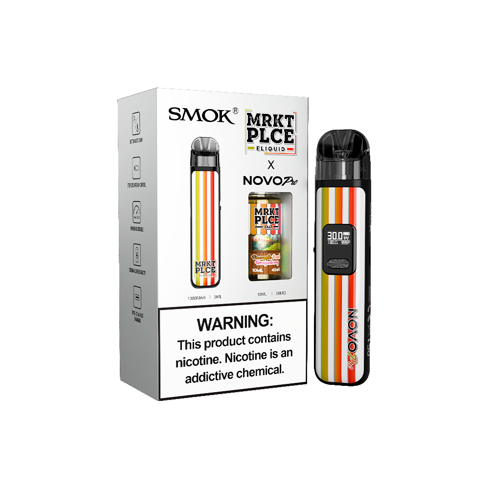 Collab Bundle – SMOK Novo Pro Device + Daddy’s Vapor 10mL Juice Color:  MRKT PLCE - Flavor: Pineapple Peach Dragonberry