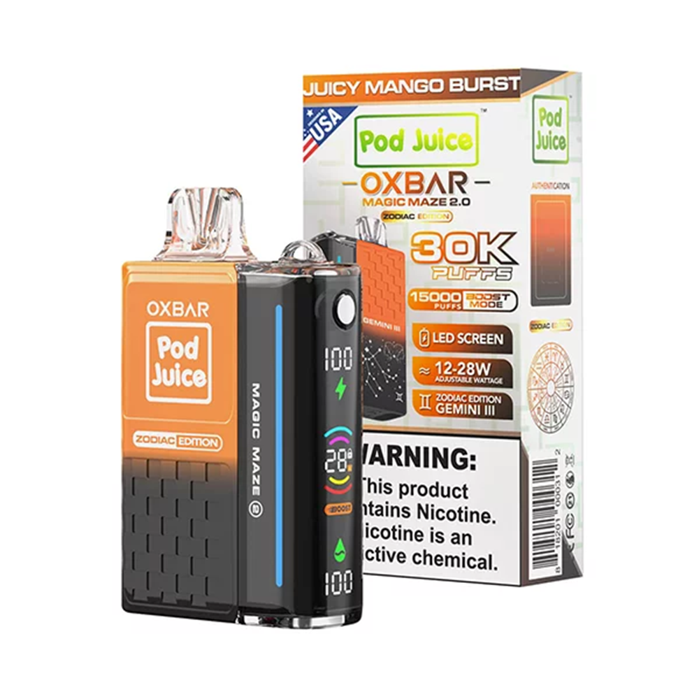 Oxbar Magic Maze 2.0 Pod Juice E-Cig Disposable 30000 Puffs 13mL 50mg Juicy Mango Burst with packaging