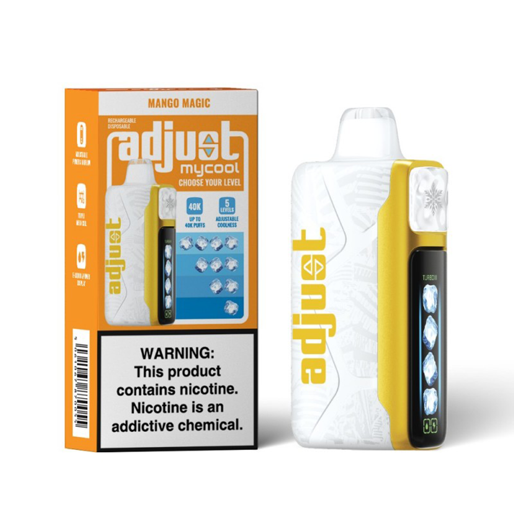 Adjust MyCool E-Cig Disposable 40000 Puff 20mL 50mg Mango Magic with packaging