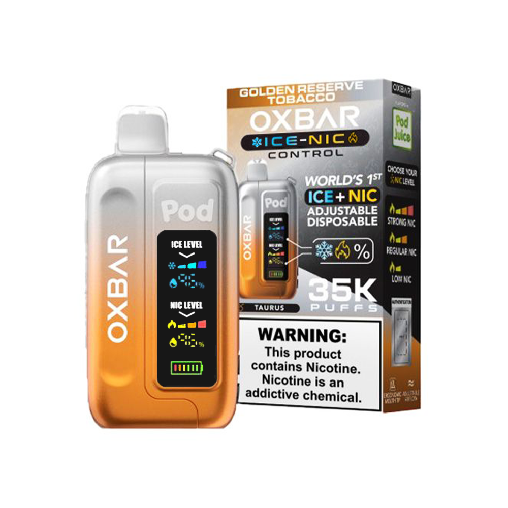 Oxbar Ice-Nic Control Pod Juice Edition Disposable Golden Reserve Tobacco with packaging