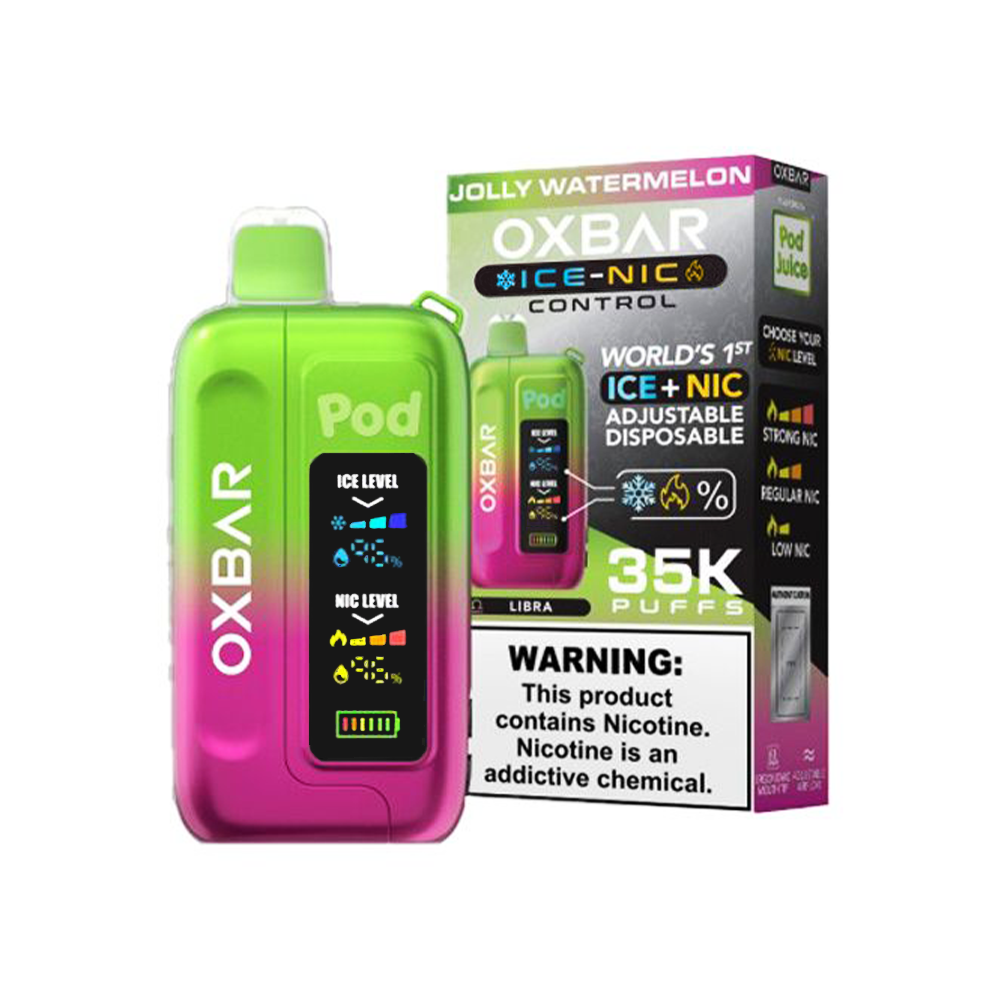 Oxbar Ice-Nic Control Pod Juice Edition E-Cig Disposable 35000 Puffs 14mL 50mg Jolly Watermelon with packaging