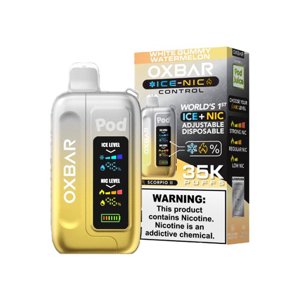 Oxbar Ice-Nic Control Pod Juice Edition E-Cig Disposable 35000 Puffs 14mL 50mg White Gummy Watermelon with packaging