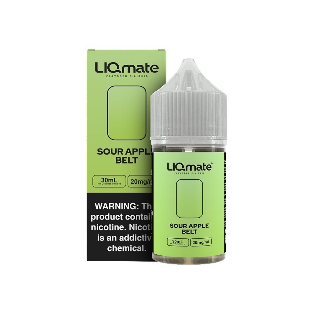 7Daze Sour Apple Belts Liqmate Series 30mL Salt Nicotine Vape Juice 20mg bottle with packaging