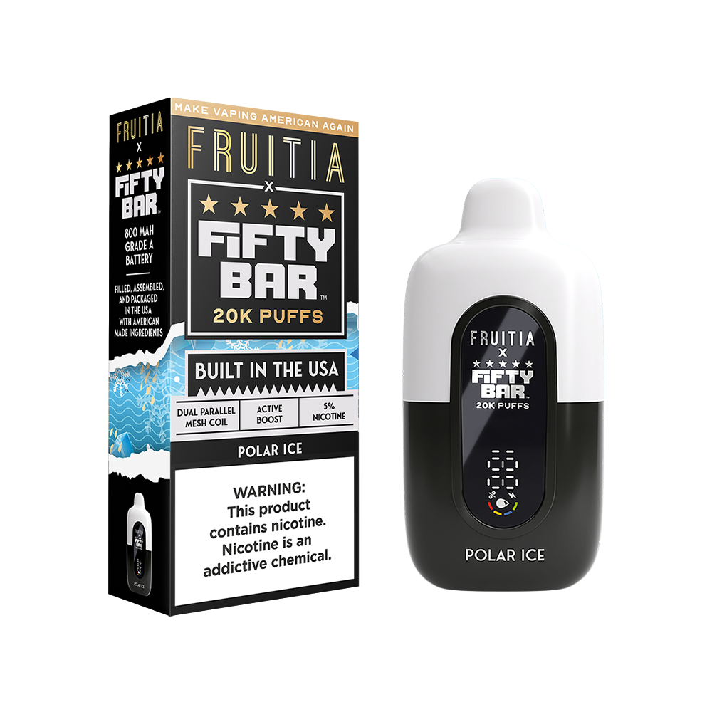 Fifty Bar Fruitia E-Cig Disposable 20000 Puffs 16mL 50mg Polar Ice with packaging