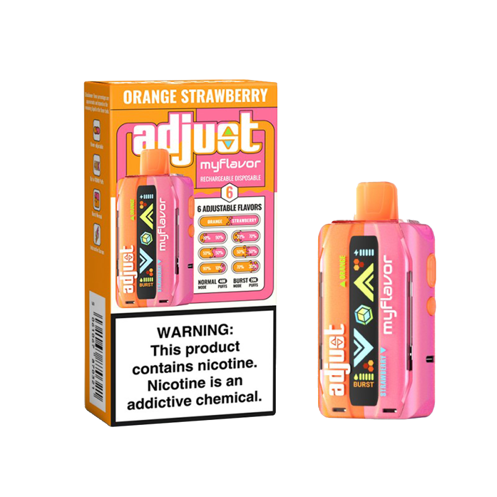 Adjust My E-Cig Disposable 40000 Puff 20mL 50mg Orange Strawberry with packaging