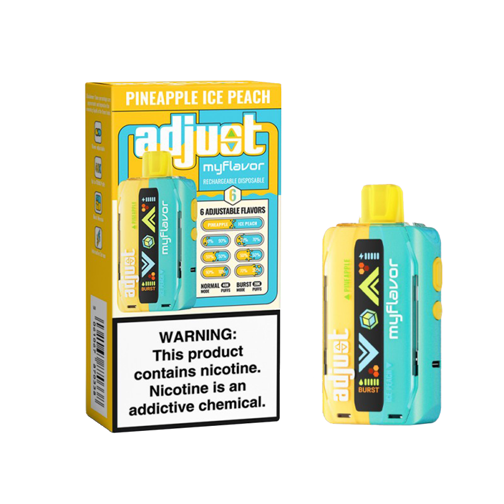 Adjust My E-Cig Disposable 40000 Puff 20mL 50mg Pineapple Ice Peach with packaging