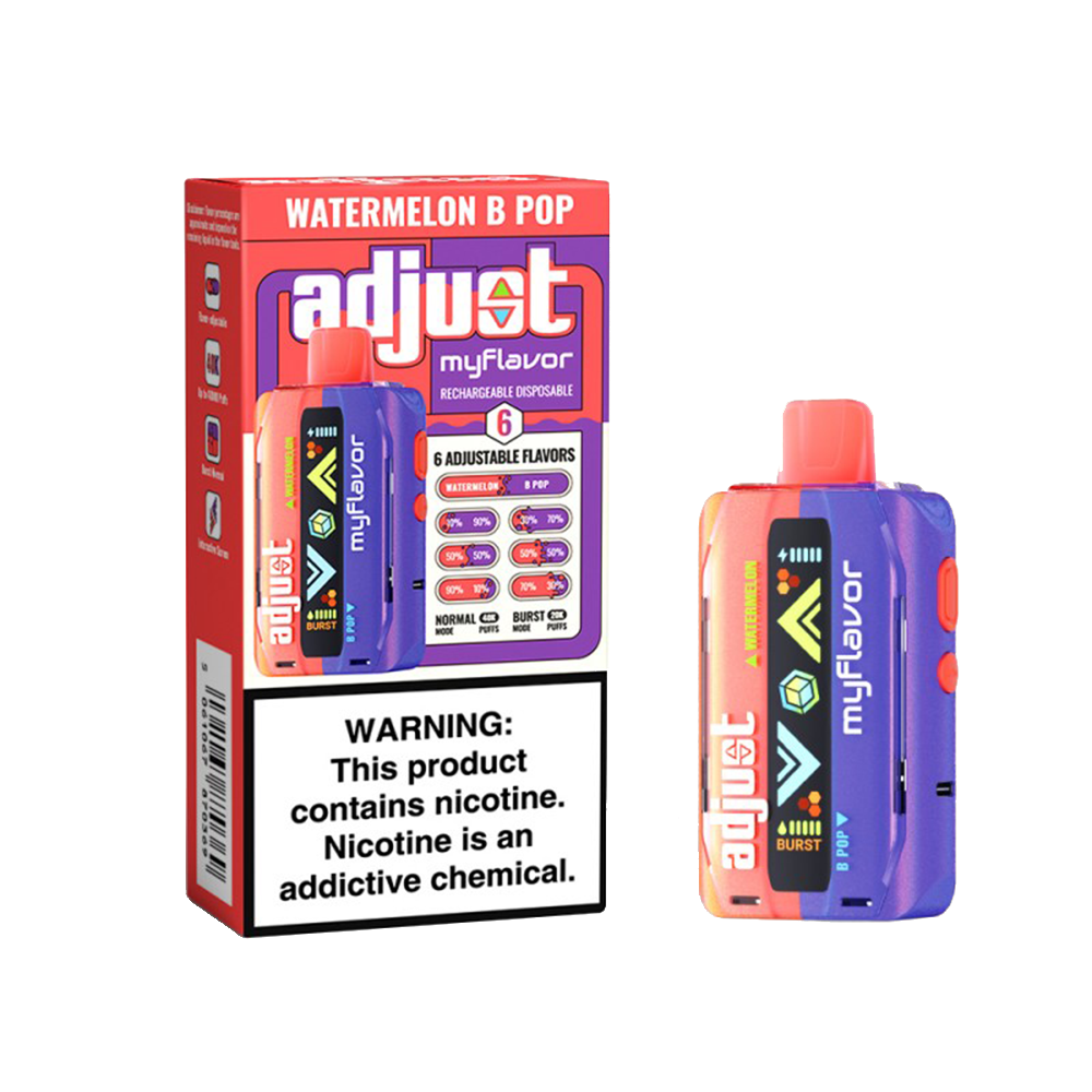 Adjust My E-Cig Disposable 40000 Puff 20mL 50mg Watermelon B Pop with packaging