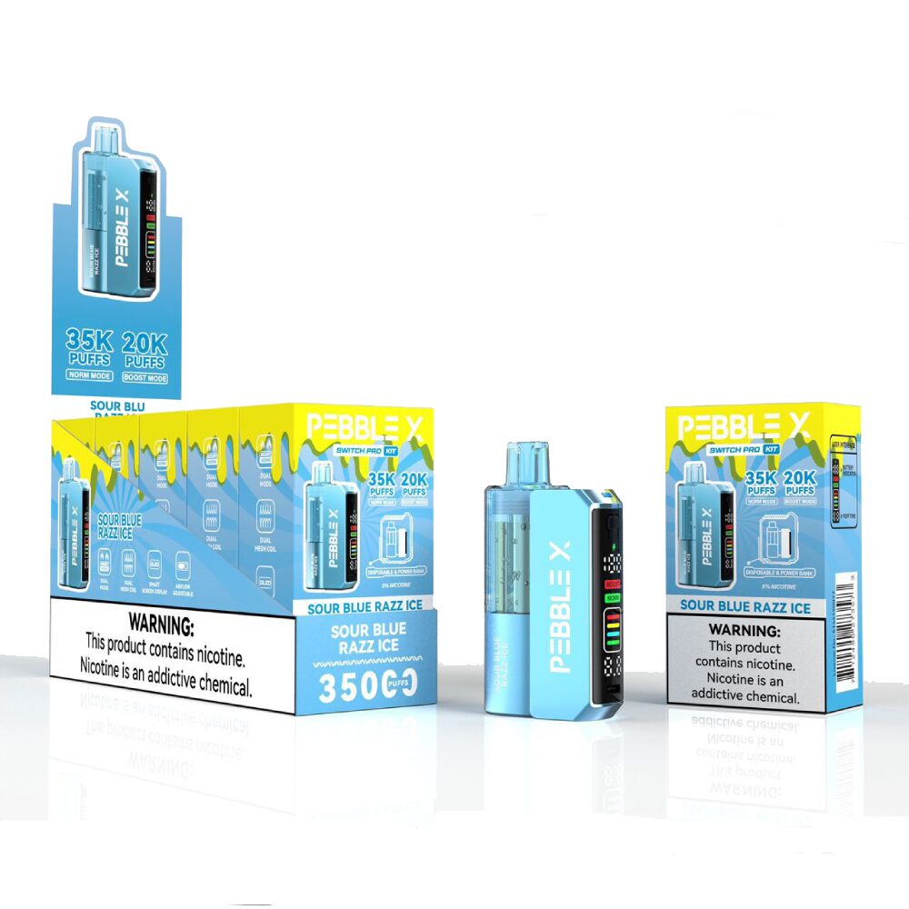 Pebble X Disposable + Power Dock Sour Blue Razz Ice with packaging