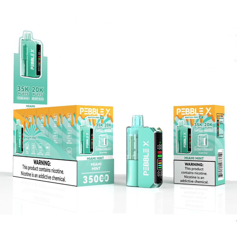 Pebble X Disposable + Power Dock Miami Mint with packaging