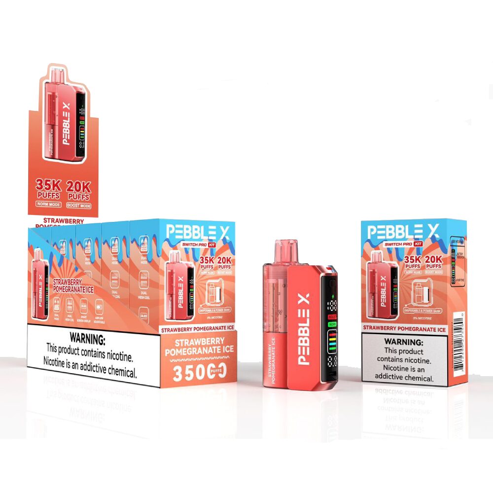 Pebble X Disposable + Power Dock Strawberry Pomegranate Ice with packaging