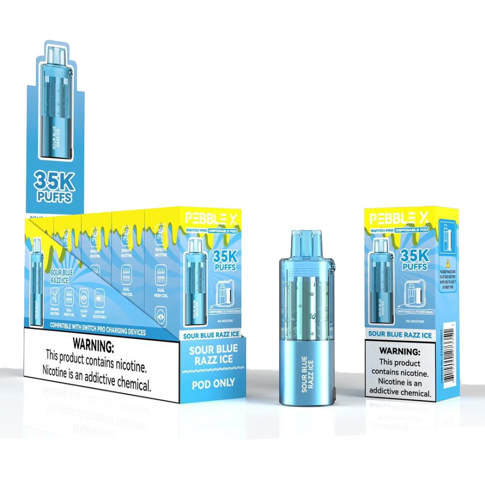 Pebble X Disposable Pod Sour Blue Razz Ice with packaging
