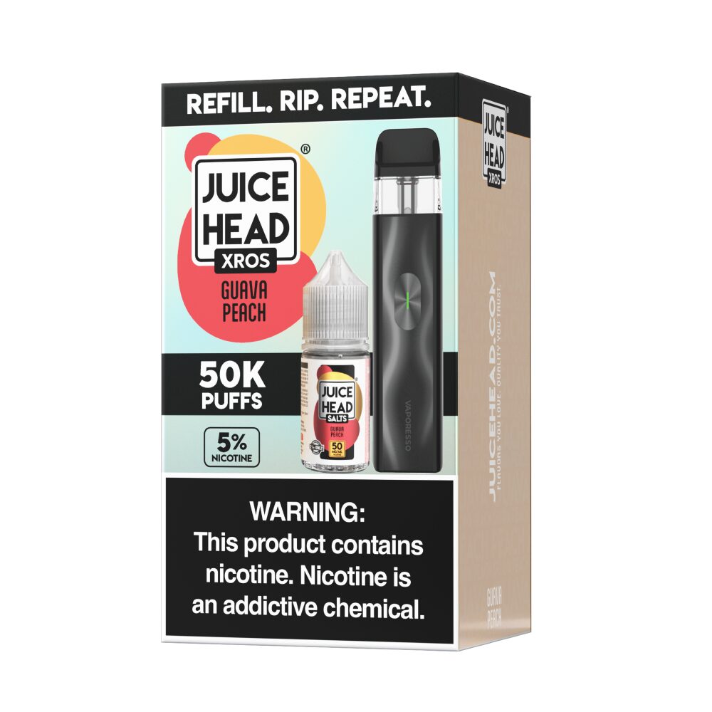 Vaporesso XROS 4 Mini Pod System + Juice Head 30mL (Collab Bundle) Guava Peach packaging